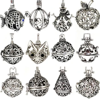 

5pcs Cage Filigree Pendant Fish Snowman Apple Fox Flower Ball Diffuser Perfume Locket Pendants Handmade Jewelry