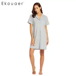 Ekouaer Для женщин хлопок трусы Ночная сорочка ночная рубашка Уход Материнство Грудное вскармливание Button-Front сна платье