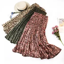 Леопардовая Женская плиссированная юбка тонкая Цветочная юбка женская темпераментная широкая юбка Осенняя натуральная трапециевидная