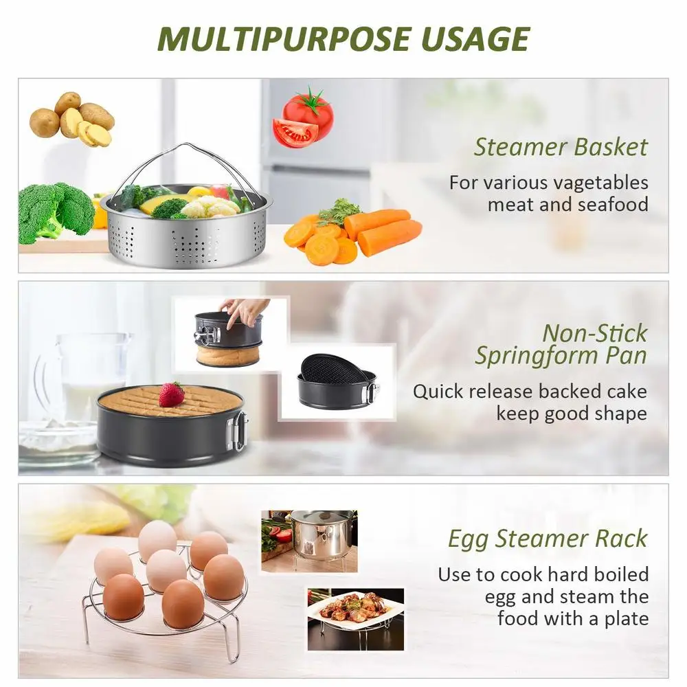 Instant Pot Accessories Set 10 Pcs Compatible with 5,6,8Qt Pressure Cooker Stainless Steel Non-Stick Cooking Tools for Kitchen