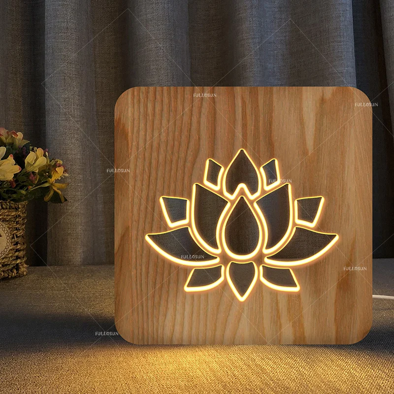 Креативный светодиодный ночник с резьбой по дереву lotus дизайн теплый свет USB мощность ночник уникальный подарок освещение комнаты декор