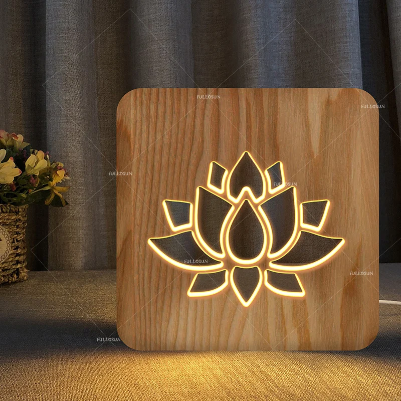 

Creative LED wood carving night lamp lotus design warm light USB power night light unique gift room lighting decor