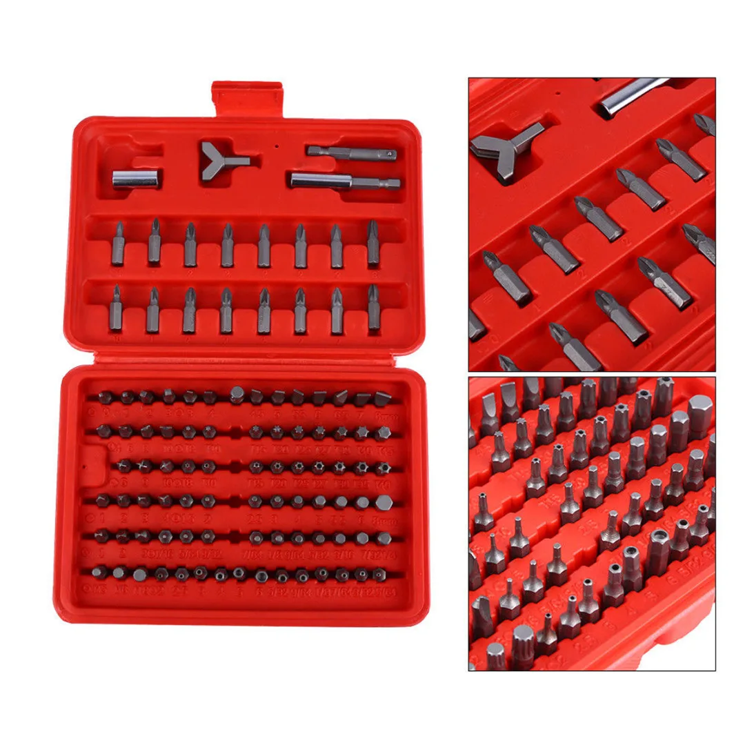 100Pcs Security Bit Set Metric & SAE Tamper Proof Torx Star Hex Key Screwdriver
