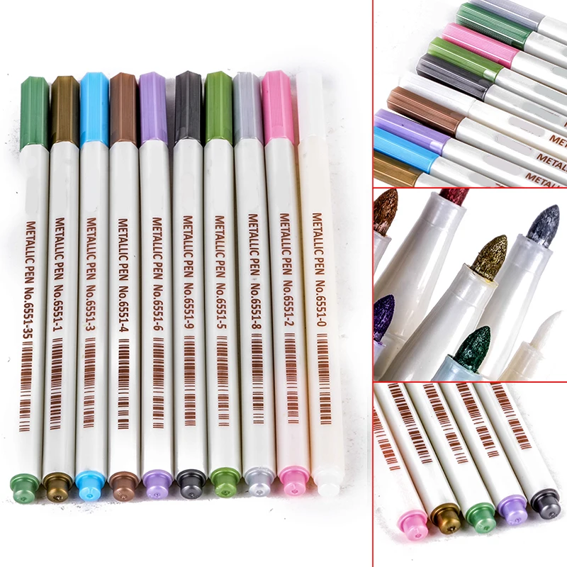 10x Color Marker Pen Brush Marker Pen Plastic Water Color Metallic Sketch Stationery Art Marker Brush Tip Pen Pencil Set