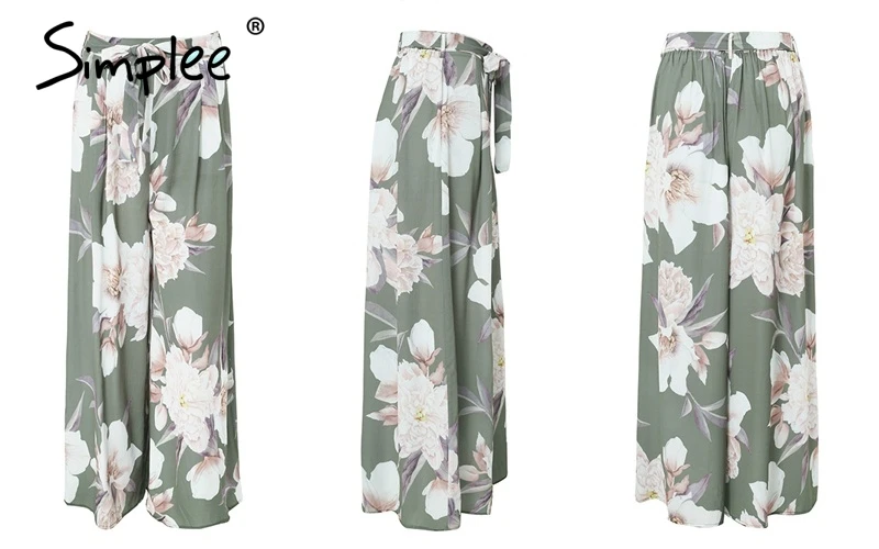 Женские штаны Simlee с цветочным принтом, весенние эластичные свободные повседневные брюки с широкими штанинами в стиле бохо, брюки с высокой талией и поясом