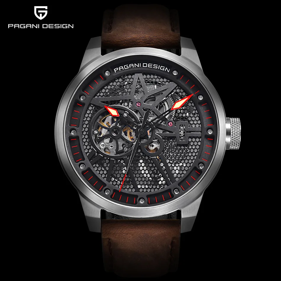 Механические часы Pagani Skeleton Tourbillon, Мужские Автоматические классические кожаные водонепроницаемые наручные часы, мужские часы, подарок