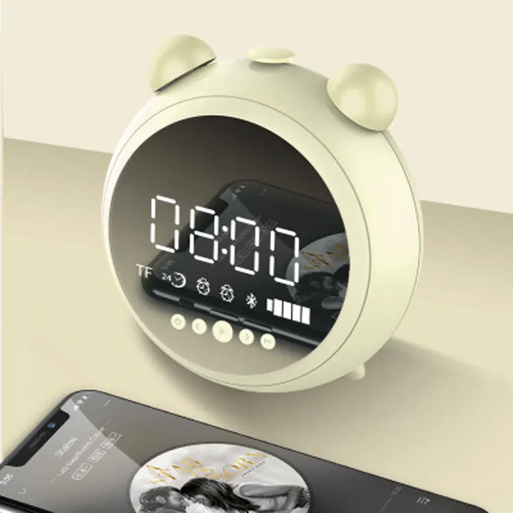 Зеркальный светодиодный будильник Ретро беспроводной Bluetooth динамик стерео бас сабвуфер с fm-радио Функция декор настенные часы - Цвет: Зеленый
