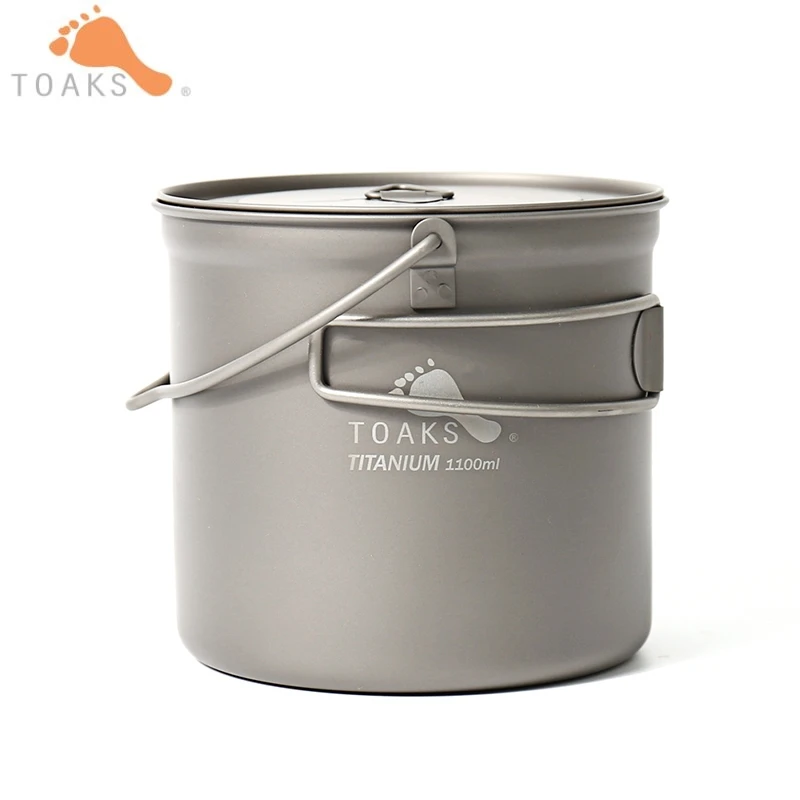 TOAKS al aire libre de titanio de utensilios de cocina olla con viajes bolsa de malla de fogata de cocina colgar olla para Camping Picnic POT-1100-BH 1100 ml