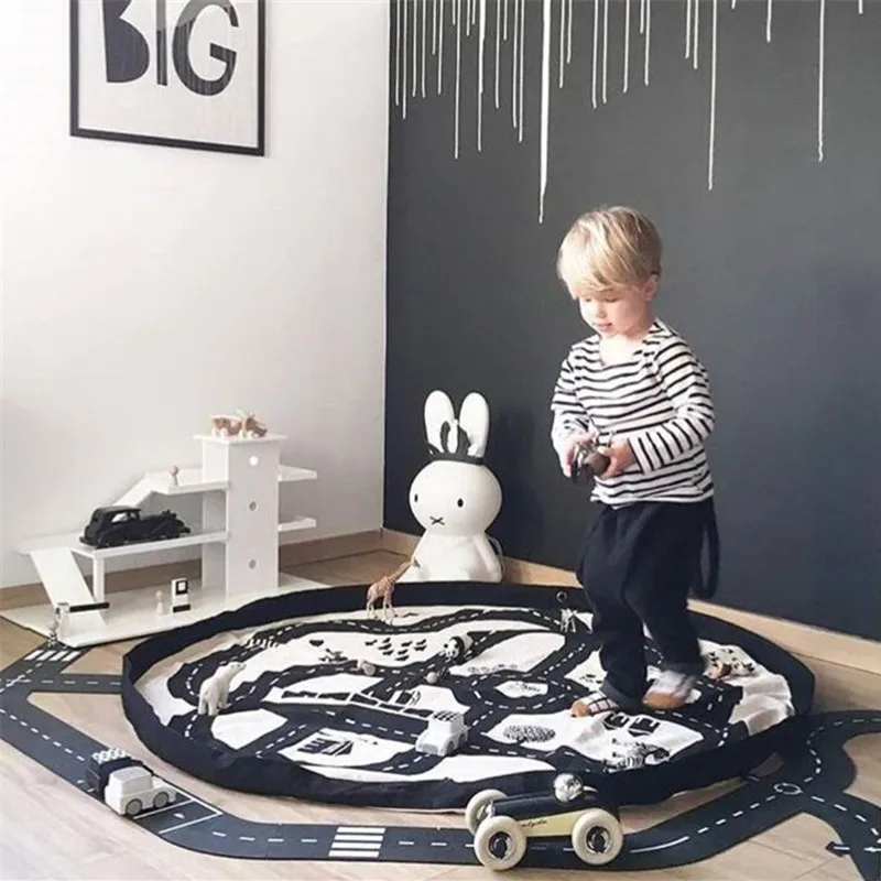

Fashion Canvas Forest Track Runway Play Game Mats Baby Kids Crawling Blankets Floor Carpet Children Room Decoration Storage Bags