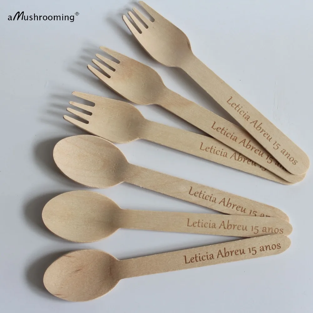 x25 Personalized Birthday Party Serving Disposable Spoons Forks Cake