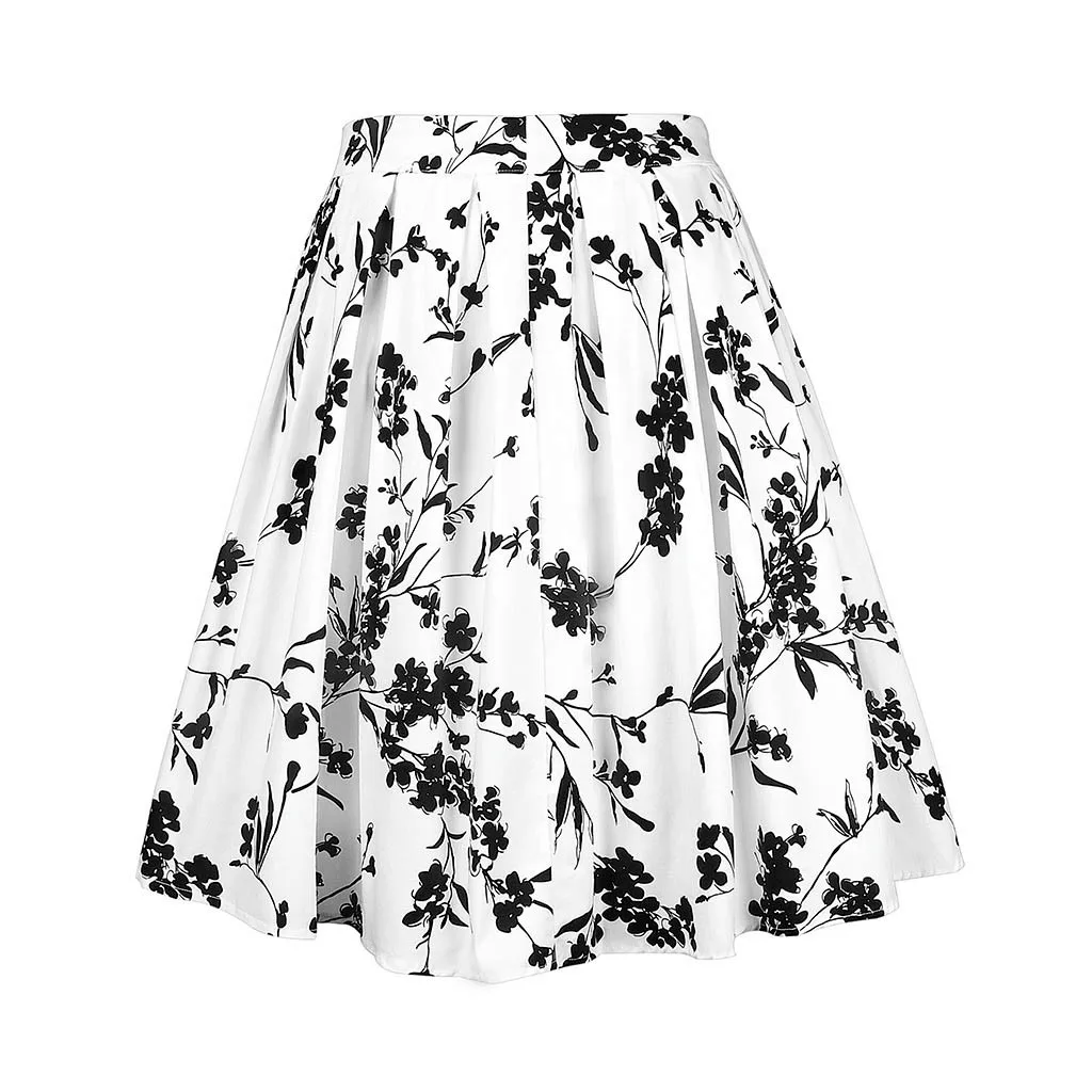 

Women's casual A line skirt flower print high waist skirt summer ladies new hot skirts 2019 faldas nuevas#D10