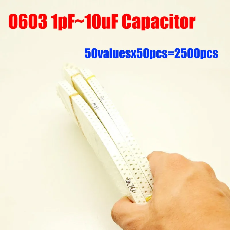 0603 SMD конденсатор Образец Комплект 50valuesX50pcs = 2500 шт. 1PF~ 10 мкФ конденсатор обновления ассортимента