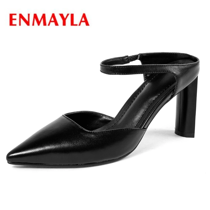 

ENMAYER Genuine Leather Pointed Toe Casual Slip-On Pumps Women Shoes High Heels Ladies Shoes Size 34-39 ZYL2410