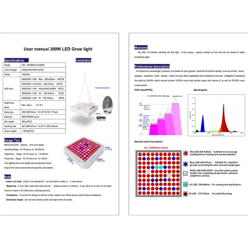 300 Вт светодиодный растительный свет полный спектр ИК УФ комнатный гидропонный светильник теплицы комплект для освещения