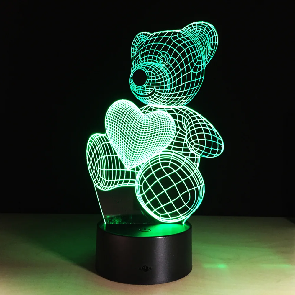 Cartoon Cute Heart Bear Shape Acrylic LED Lamp 3D Baby Night Light