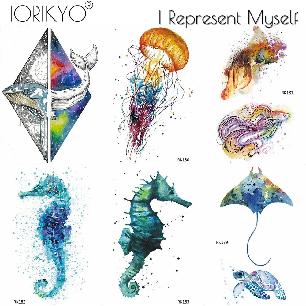 

Temporary Tattoo Girls Stickers Hands Seahorse Waterproof Tattoo Ocean Jellyfish Xmas Gifts Flash Tatoos Sea Women Body Art
