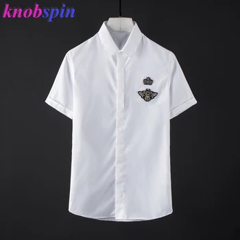

Brand quality 100% Pure Cotton Business male Dress shirt 2019 Summer Short sleeve Chemise homme Slim Casual Camisas Solid color