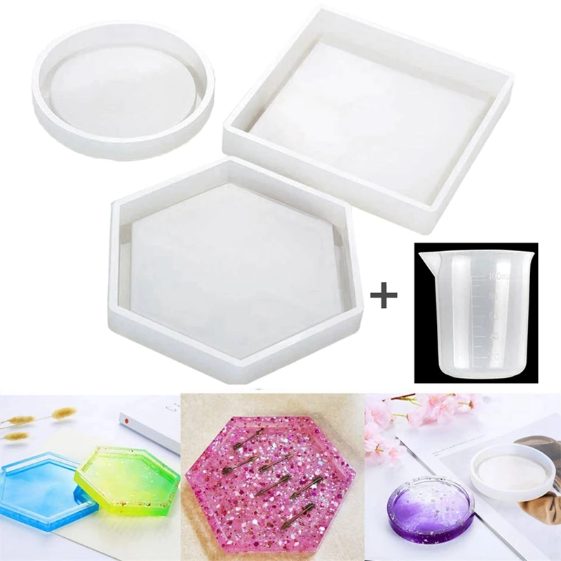 Diy силиконовый подстаканник смолы формы смола литейные формы круглый, шестиугольник и квадратная формочка с антипригарный силиконовый смешивания чашки для литой