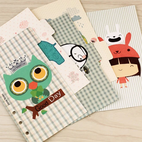 

Creative original 6 holes index paper core for spiral notebook, cute cartoon separator page dividers for diary planner, A5 A6