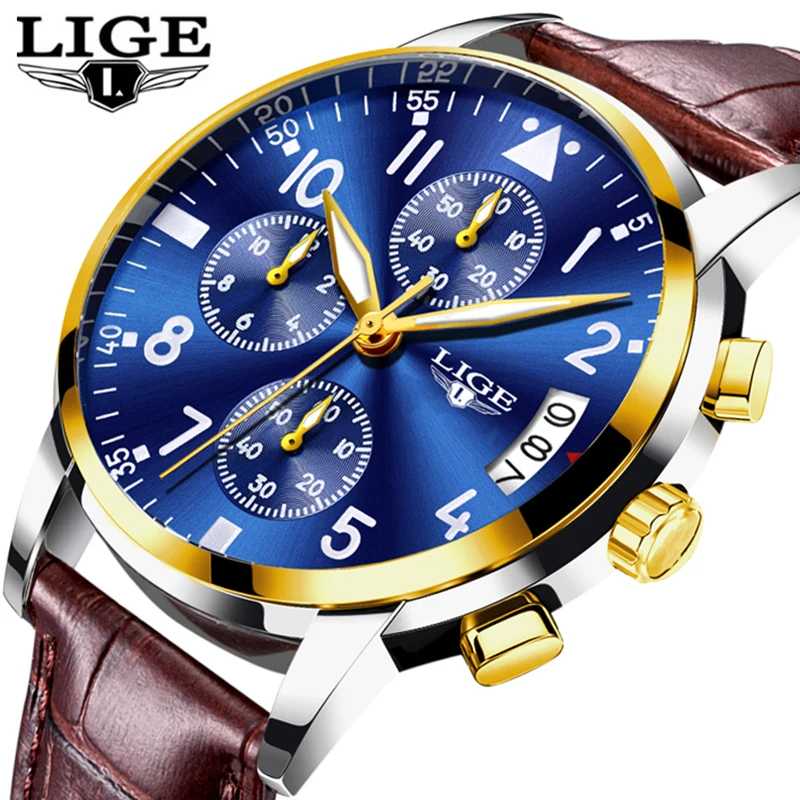

Men's Watch Luxury Brand LIGE Multi-Function Men's Sports Quartz Watch Men's Waterproof Leather Business Clock Watch men's