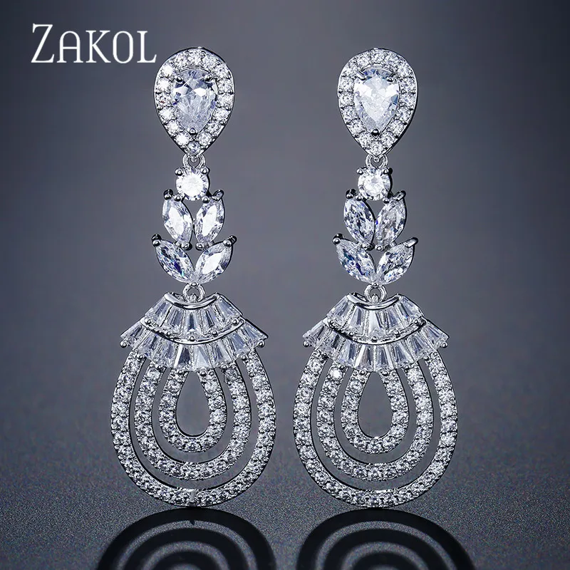 ZAKOL Luxury Leaf Dangle Drop Earrings For Women Fashion Water Drop Cubic Zirconia Earrings Wedding Jewelry FSEP242 ZAKOL Luxury Leaf Dangle Drop Earrings For Women Fashion Water Drop Cubic Zirconia Earrings Wedding Jewelry FSEP242
