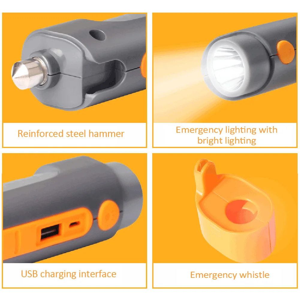 

Portable Led Flashlight Car Charger 2,000mAh Power Bank Multi-functional Emergency Safety Hammer Flashlight Survival Whistle