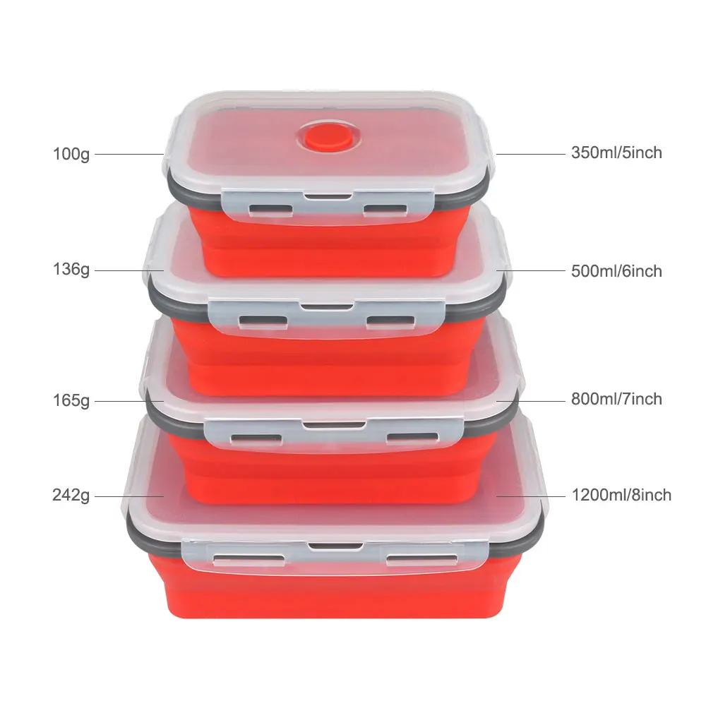 Силиконовый складной Ланч-бокс, контейнер для хранения еды, Bento BPA Free, Microwavable, портативный, для пикника, кемпинга, прямоугольная, открытая коробка