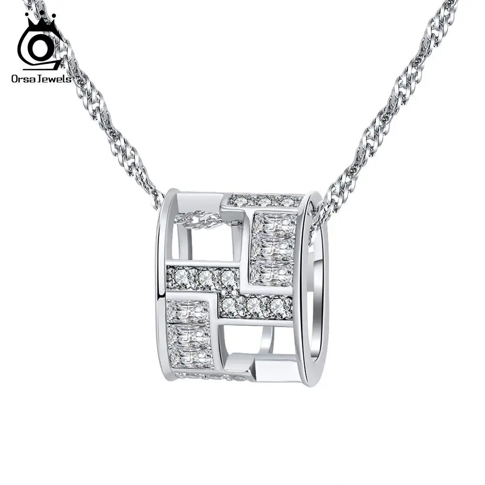 

ORSA JEWELS Women Necklaces &Pendants Original Game Tetris Pattern Female Necklace Silver Color Fashion Party Jewelry ON165
