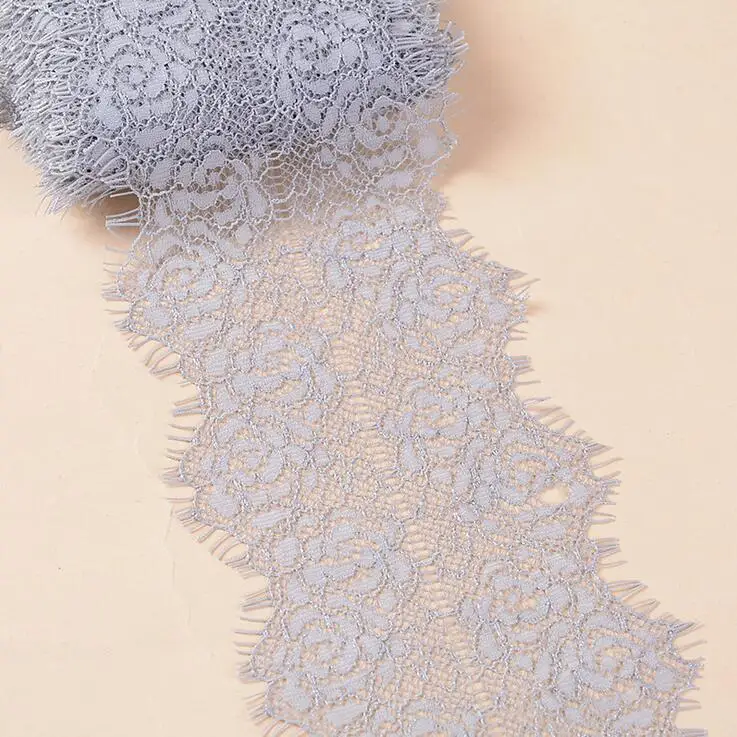 2 шт 1,5 метров 9 см ширина многоцветная нейлоновая кружевная отделка ресниц мягкий цветок ремесло шитье DIY кружевная ткань для платья сделать украшение - Цвет: Silver Grey