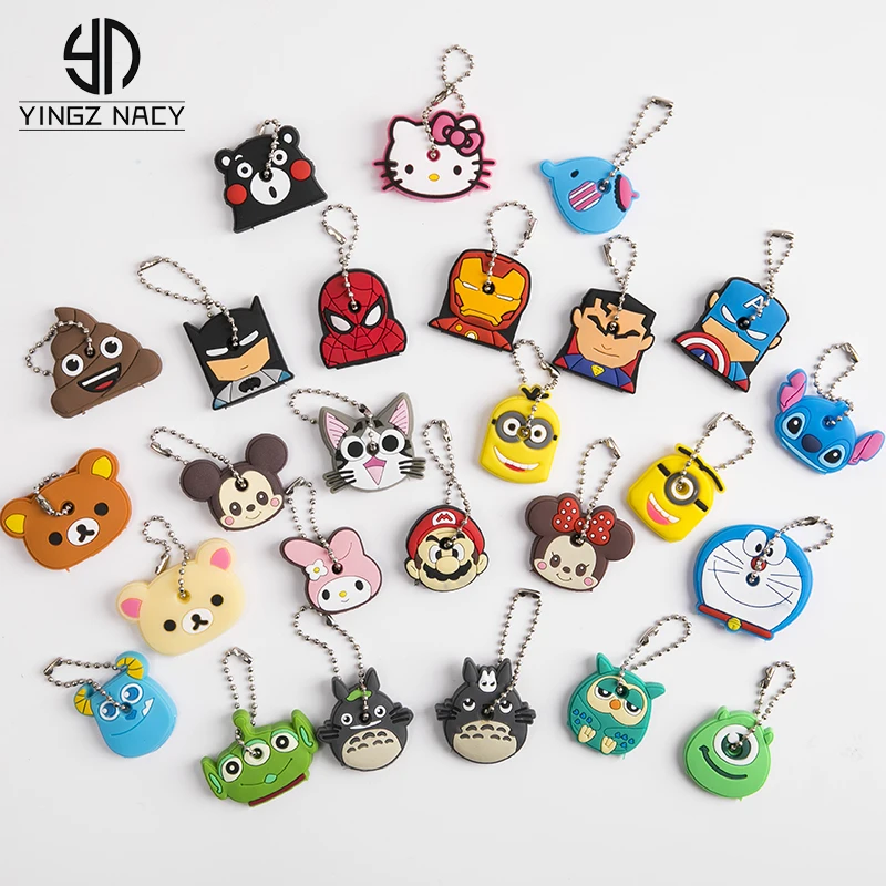 

Cute Keychains For Women Key Cover Cap Case Cartoon Anime Silicone Mickey Key ring Stitch Key Chains Bear Fashion Jewelry Gift