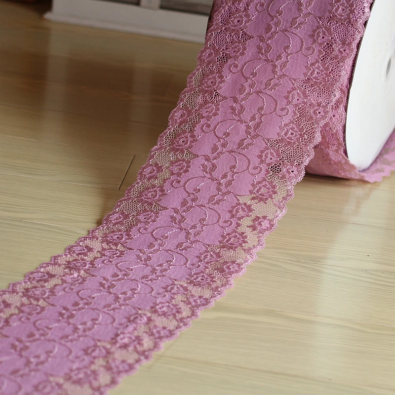 

17cm wide 2 yds/lot, Rouge powder Handmade Hair Decoration Wide Elastic Stretch Lace Trim wedding dress skirt lace trim