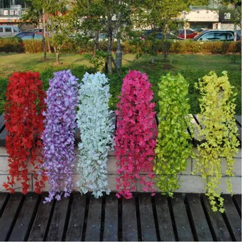 

White Red Pink Purple Yellow Artificial Cherry Blossom Silk Flower Vine Wall Hanging Wisteria For Home and Wedding Decorations