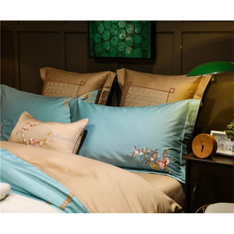 Waliicorners 60S Egypt Cotton Luxury 4/7pcs Bedding set Queen/King Size Embroidery style Bed set Duvet cover Bed linen Pillowcases 33 2d