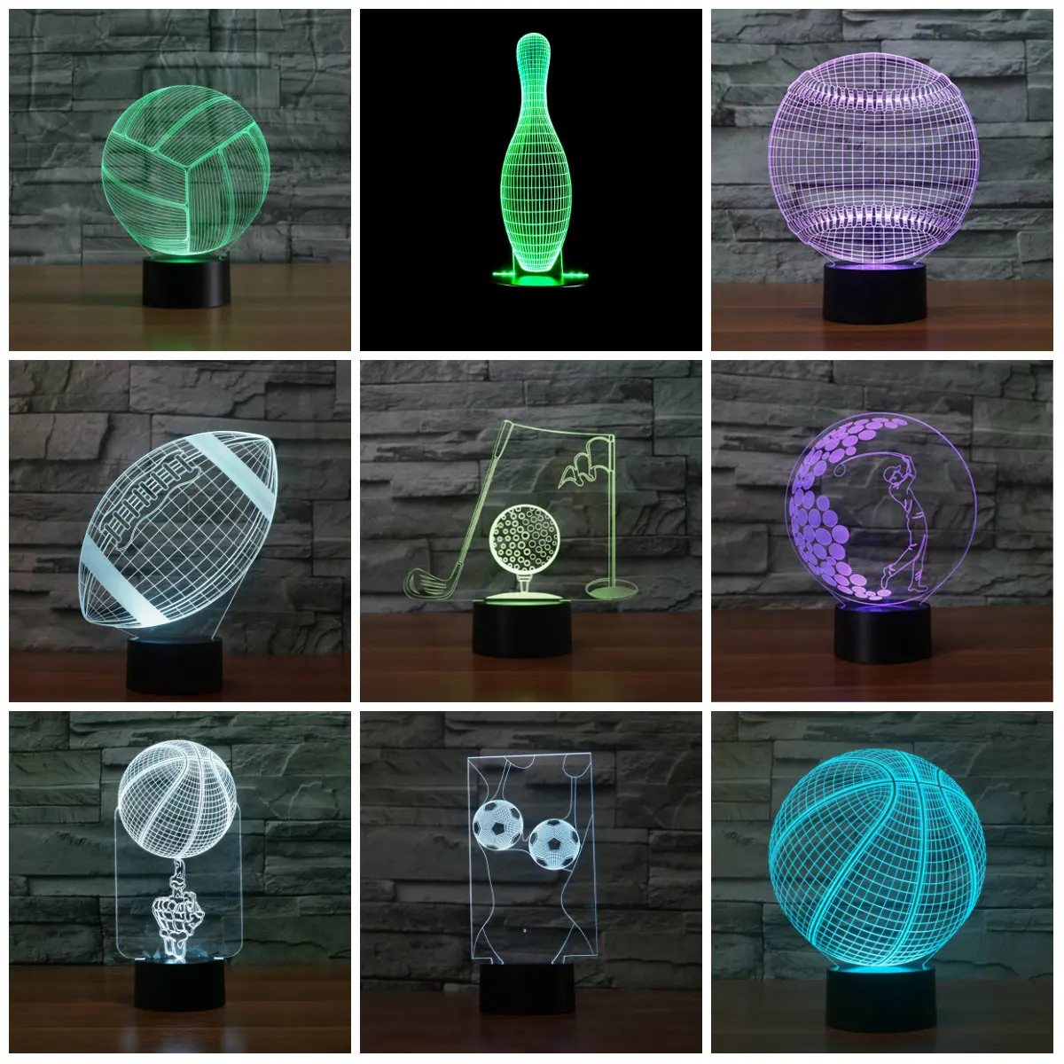  Sport Series 3D Lamp Golf 7 Colors Changing Night Light USB Light Table Desk Bedroom Bedside Lamp A