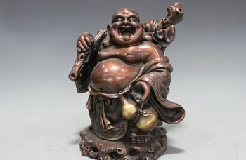 

China Buddhism Red Bronze Copper Lucky Gourd Happy Laugh Maitreya Buddha Statue