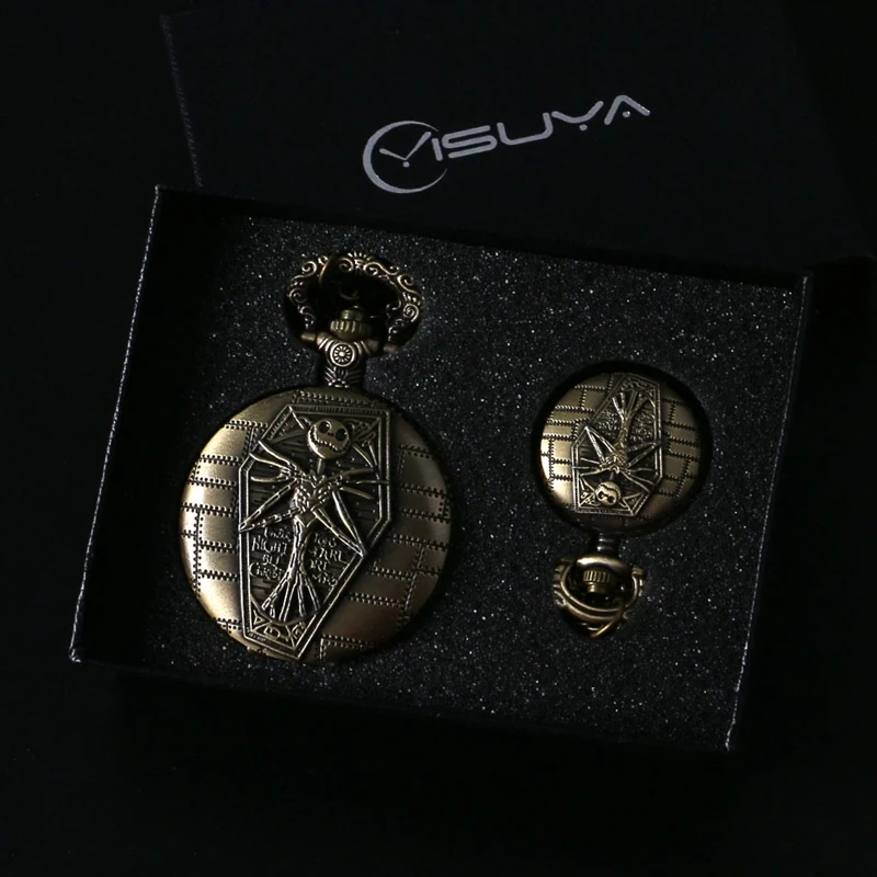 Крутой подарочный набор Кошмар перед Рождеством винтажные бронзовые Кварцевые карманные часы кулон ожерелье брелок часы для мальчика