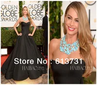 Sofia Vergara 2014 Golden Globe Awards Black Satin Pleated Ball Gown Celebrity Dresses Red Carpet Dress BO4175