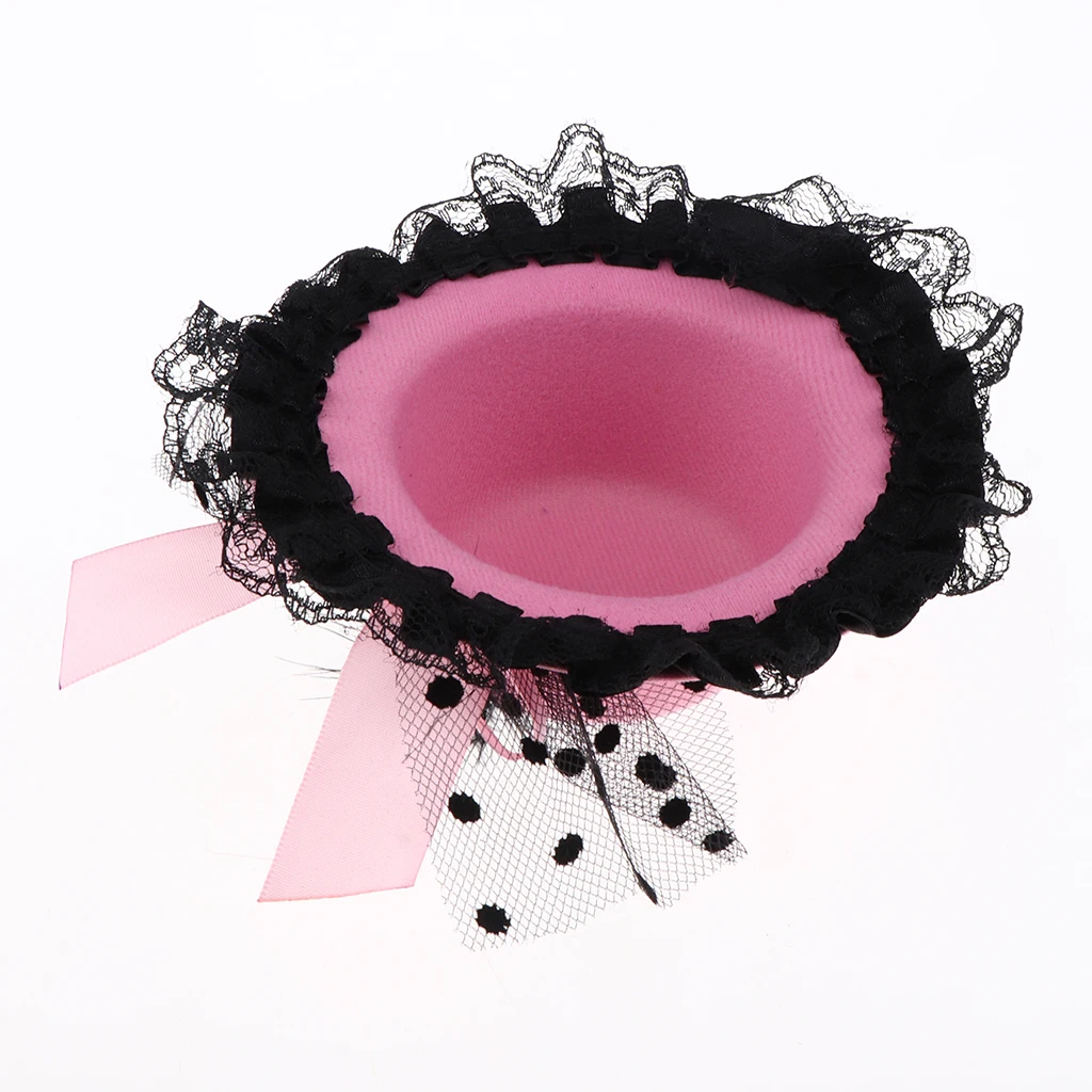 Vintage Bow-knot Cap Wide-Brim Top Hat For 1/3 BJD Dolls lace up hat for girls Doll Clothes Accessories Pink Red Black