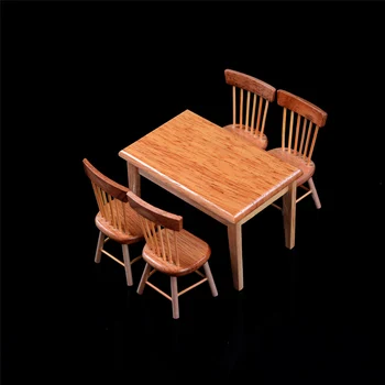 

5Pcs/set 1/12 Scale Miniature Wooden Dining Chair Table Furniture Set For Doll house Miniature Kitchen Food Furniture Toys