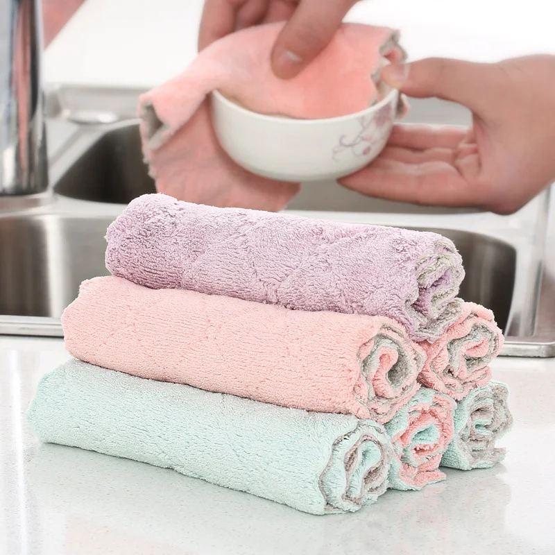 Супер двухслойные сильные абсорбирующие полотенца для посуды микрофибра уплотненная ткань антипригарное масло кухонные полотенца моющие чистящие салфетки