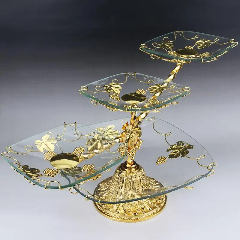 

Golden fruit tray Creative fruit bowl 4 layers bowl KTV compote candy dishes fashion plate of European fruit cake