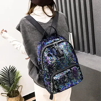 

Sequined Backpack Large Capacity PU Zipper Bag for Women Travel Shopping Best Sale-WT
