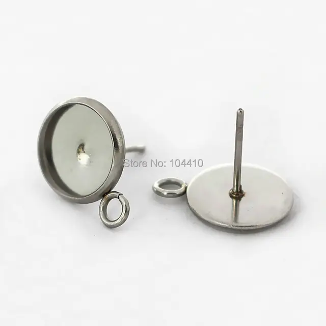 Blank Stainless Steel Stud Earrings Post Bases Round Bezel With Loop Blank Stainless Steel Stud Earrings Post Bases Round Bezel With Loop Side Pins Back Gl Cameo