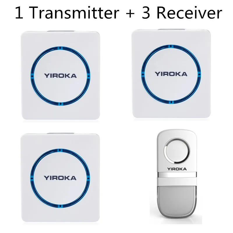 

Wireless Door Bell Waterproof Push Button Doorbell for Home with 25 Chimes 1 Transmitter + 3 Indoor Receiver No need battery