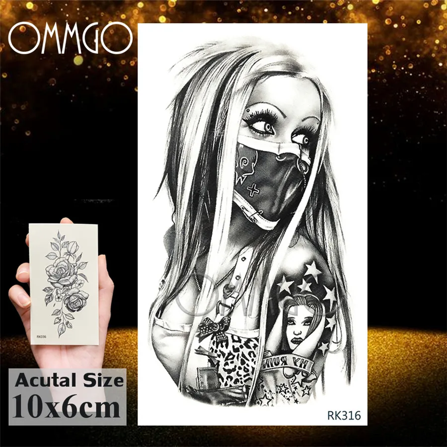 OMMGO лес черный волк платье Временные татуировки лес Увядшие фальшивые татуировки боди-арт рука смерти водонепроницаемый наручные татуировки наклейки - Цвет: ORK316