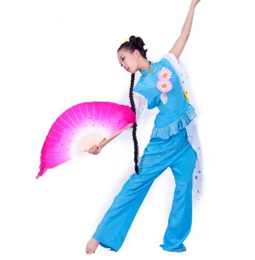 (098) blue Embroidery Chinese Traditional dance costumes square yangko fan dance costumes stage performance clothing drum wear