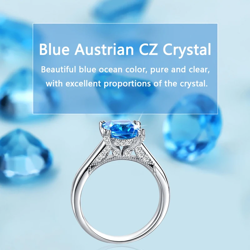 ORSA JEWELS Cute Silver Color Rings with 1.2ct Blue Austrian Cubic Zirconia for Best One 2019 Fashion Women Jewelry Ring OR138