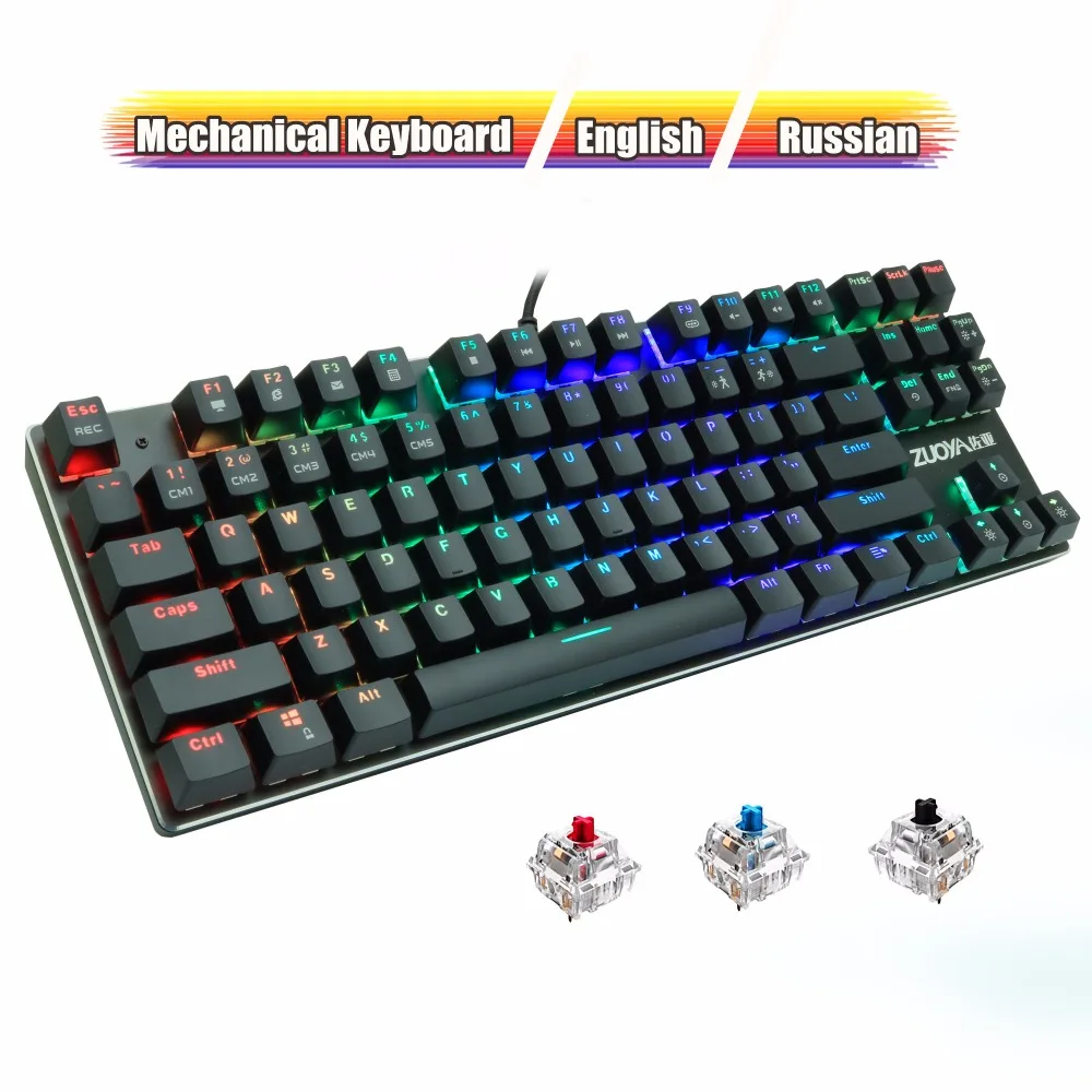 

ZUOYA Mechanical Keyboard LED Backlit Blue/Red Switch Anti-ghosting wired Gaming Keyboard Russian/English for Laptop PC gamer