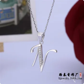 

BLAL014 women jewelry 925 silver necklace zircon letter L pendants chains rhodium plating, free shipping