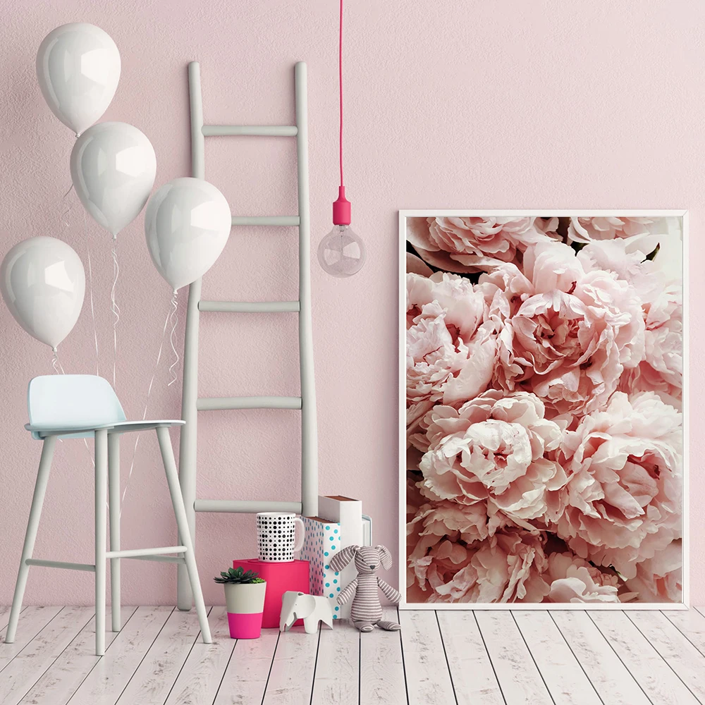 

Cuadros Pink Peony Poster Nordic Canvas Painting Wall Pop Art Posters and Prints Flowers Pictures For Living Room decoration